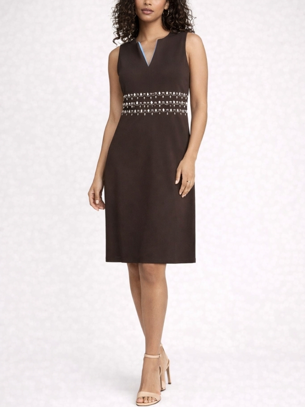 Kay Unger NY Beaded Cocktail Dress Brown Blue Lined Sleeveless Size 6